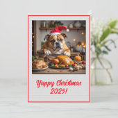 Custom Digital Bulldog Yappy Christmas Turkey Xmas Kaart (Staand voorkant)