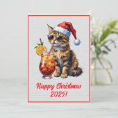 Custom Digital Christmas Cool Cat Cocktail Xmas Kaart (Staand voorkant)
