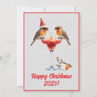 Custom Digital Christmas Robins Cocktail Xmas Kaart