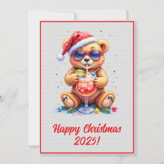 Custom Digital Christmas Teddy Bear Cocktail Xmas Kaart