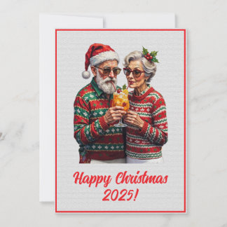Custom Digital Elderly Couple Sharing Xmas Spirit  Kaart