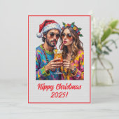 Custom Digital Hippy Christmas Cocktail Xmas Kaart (Staand voorkant)