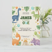 Custom Dino Jungle 1st Birthday Invitation (Debout devant)