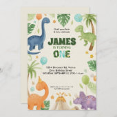 Custom Dino Jungle 1st Birthday Invitation (Devant / Derrière)