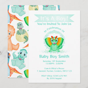 Custom Dino Waterverf Dinosaur Boy Baby shower Kaart