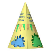 Custom Dinosaur | Fijne verjaardag van de jongen Feesthoedjes (Achterkant)