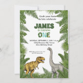 Custom Dinosaur Jungle 1st Birthday Invitation (Devant)