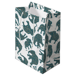 Custom Ditzy Paisley Olifanten op Witte Gift Bag Medium Cadeauzakje