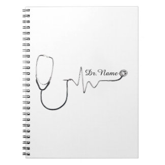 Custom Doctor Name Stethoscope Heartbeat Design Notitieboek