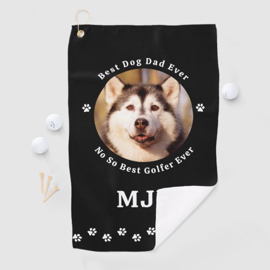 Custom Dog Foto Beste Papa Ever Grappige Golfer Golfhanddoek (Insitu)