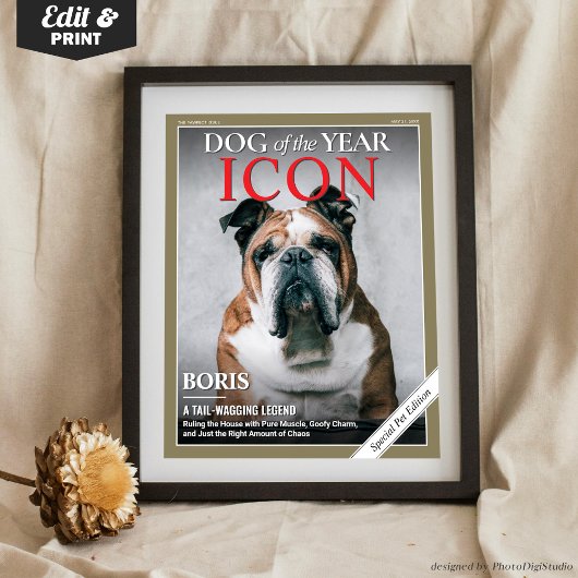 Custom Dog Magazine Cover Template Pet Portrait Poster