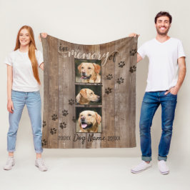 Custom Dog Memorial Rustic Wood look Fleece Deken