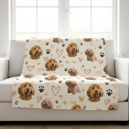 Custom Dog Photo Blanket with Hearts Fleece Deken