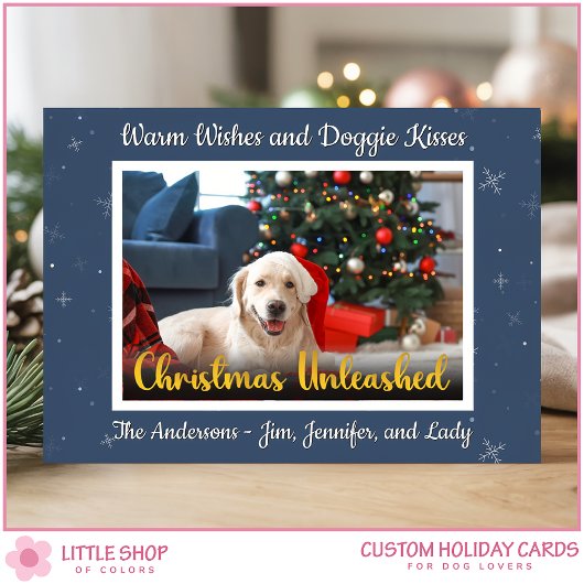 Custom Dog Photo Christmas Unleashed Feestdagenkaart