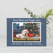 Custom Dog Photo Christmas Unleashed Feestdagenkaart (Staand voorkant)