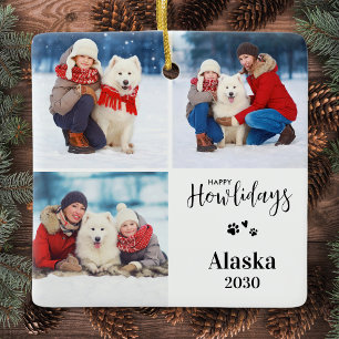 Custom Dog Photo Collage Kerstmis Happy Howholiday Keramisch Ornament