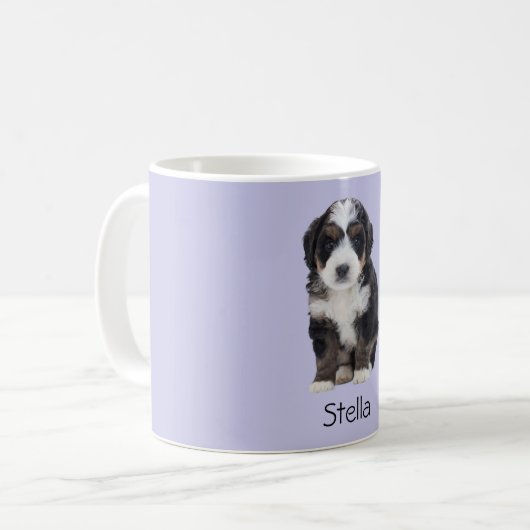 Custom Dog Photo Mok – Misty Lila met Pet Name (Voorkant links)