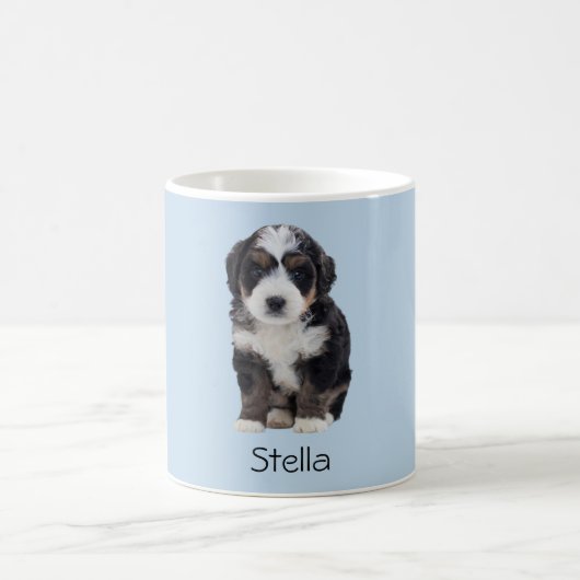 Custom Dog Photo Mok – Poederblauw met Pet Name (Center)