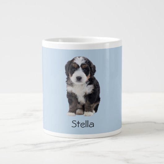 Custom Dog Photo – Poederblauw met Pet Name - Extra Grote Beker (Voorkant)
