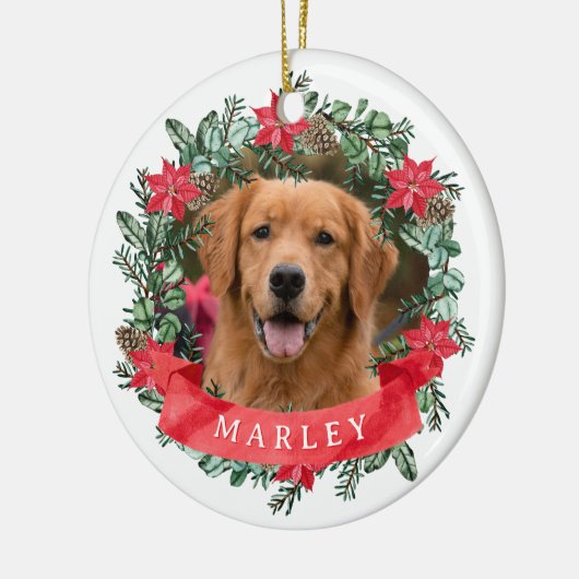 Custom Dog Photo with Name Wreath Keramisch Ornament (Links)