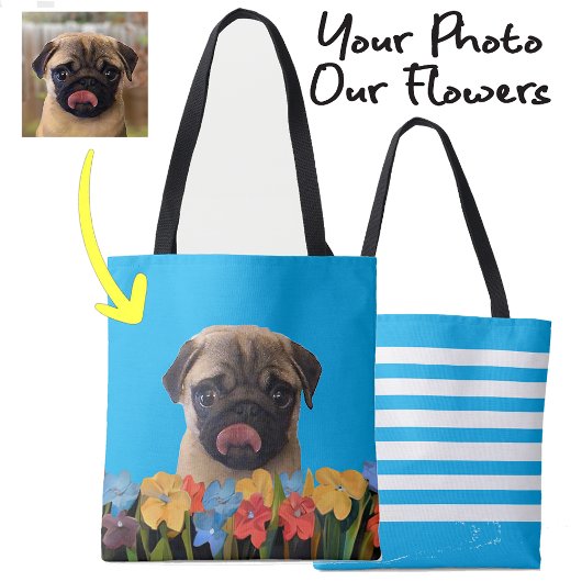 Custom Dog Puppy Foto Kleurrijke Lente Bloemen Draagtas