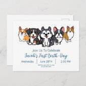 Custom-Dog Puppy Verjaardagsfeestje Paw-ty Uitnodi Uitnodiging Briefkaart (Voorkant / Achterkant)