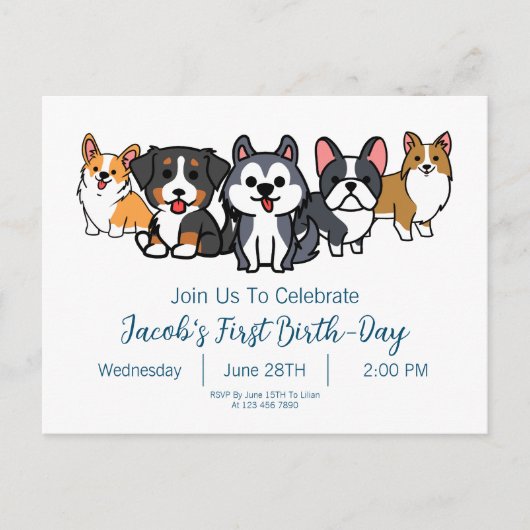 Custom-Dog Puppy Verjaardagsfeestje Paw-ty Uitnodi Uitnodiging Briefkaart (Voorkant)