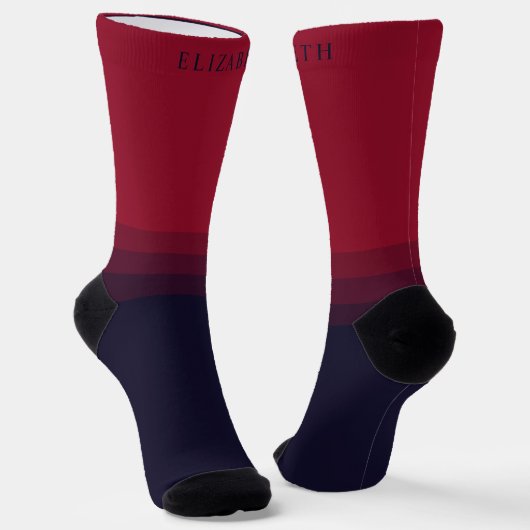Custom Donker Navy Blauw Rood Maroon Kleur Blok Sokken (Gebogen)