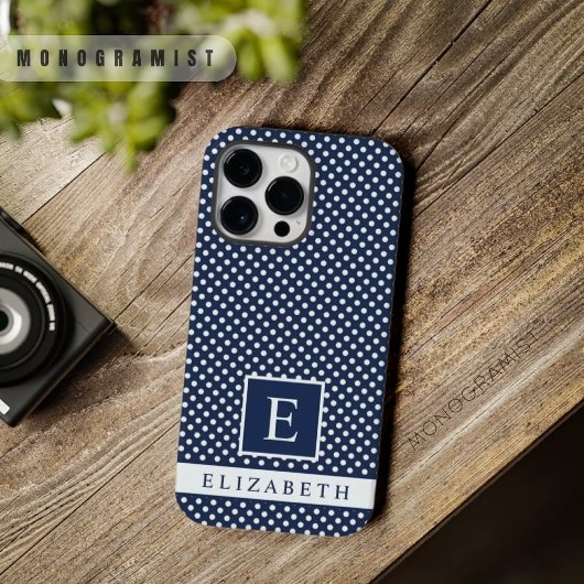 Custom Donker Navy Blauw Wit Polka Dot Design Case-Mate iPhone Case