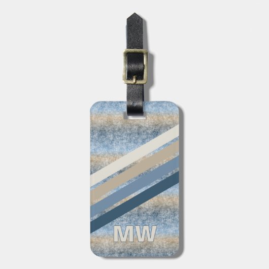 Custom Donkerblauw Grijs Taupe Bruin Strepen Patro Bagagelabel (Voorkant verticaal)