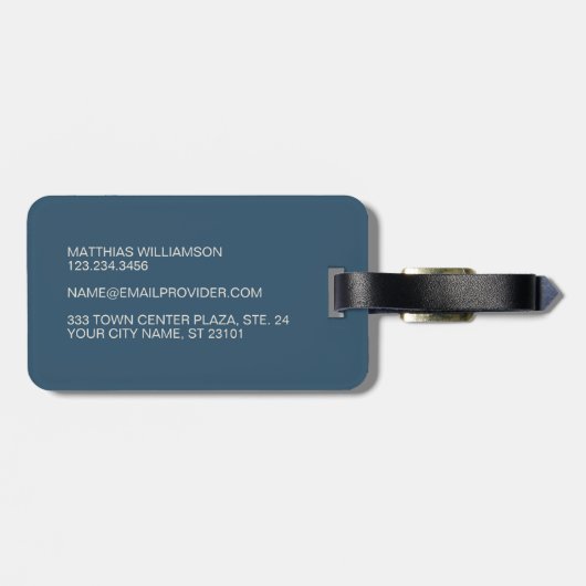 Custom Donkerblauw Grijs Taupe Bruin Strepen Patro Bagagelabel (Achterkant horizontaal)