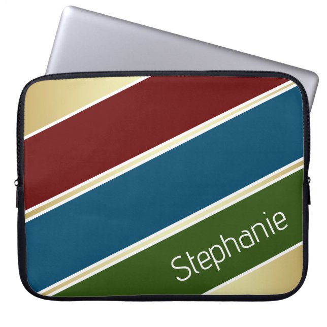 Custom Donkerrood, Ocean Blue en Forest Green Laptop Sleeve (Voorkant)