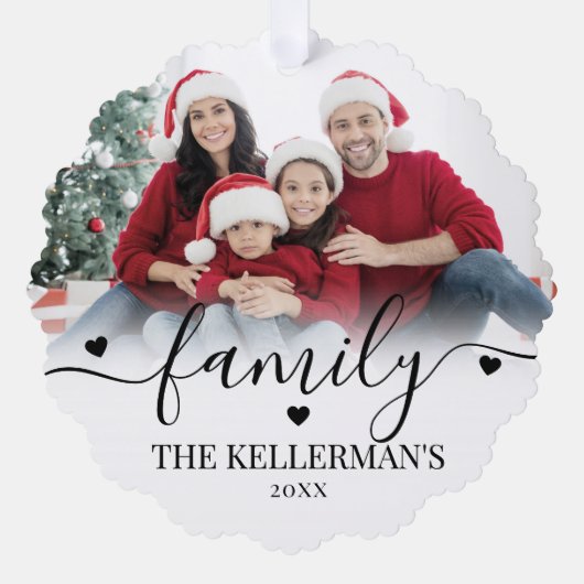 Custom Double Sided Family Two Photo Christmas Ornament Kaart (Voorkant)