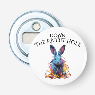 Custom Down the Rabbit Hole Blue Bunny Button Flesopener