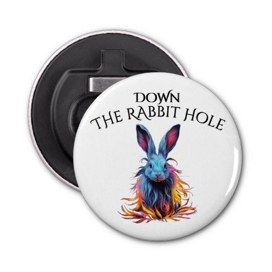 Custom Down the Rabbit Hole Blue Bunny Button Flesopener (Voorkant)