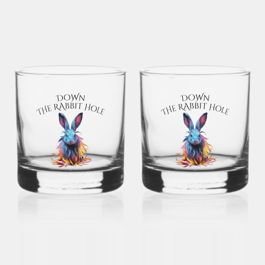 Custom Down the Rabbit Hole Blue Bunny Whisky Glas (Voorkant)