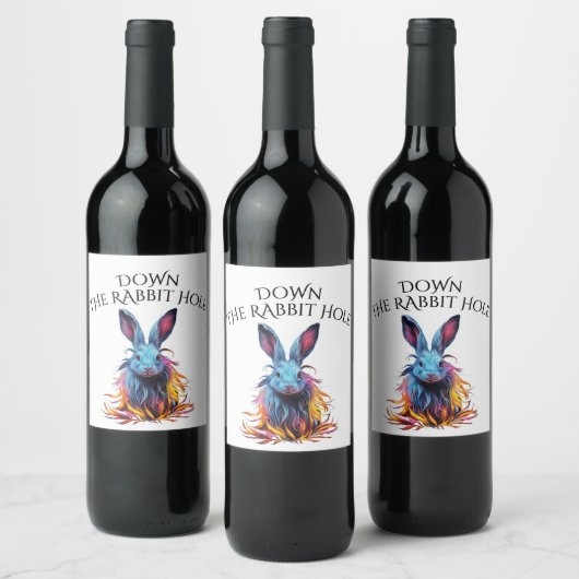 Custom Down the Rabbit Hole Blue Bunny Wijn Etiket (Flessen)
