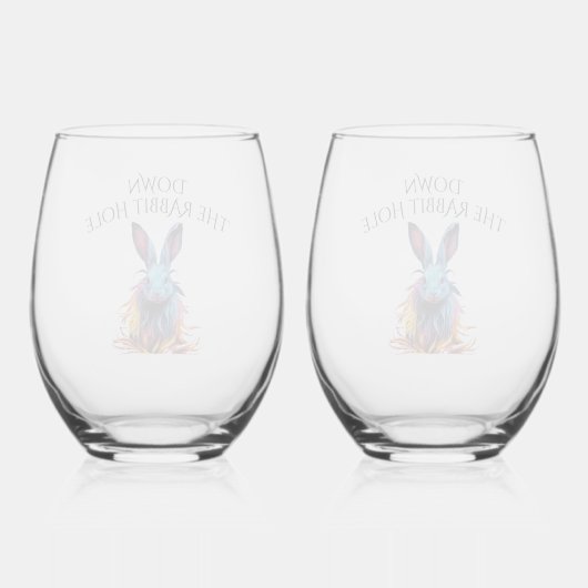 Custom Down the Rabbit Hole Blue Bunny Wijnglas Zonder Voet (Achterkant)