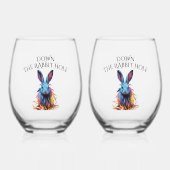 Custom Down the Rabbit Hole Blue Bunny Wijnglas Zonder Voet (Voorkant)