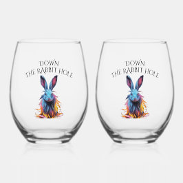 Custom Down the Rabbit Hole Blue Bunny Wijnglas Zonder Voet