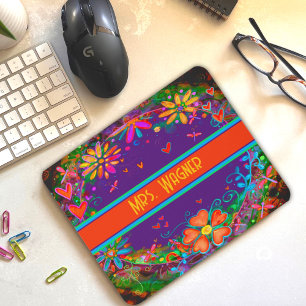 Custom Dragonflies Bloemen Harten Paarse Mousepad Muismat