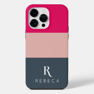 Custom Drie Kleur Blok Blush Roze Framboos Grijs iPhone 14 Pro Max Hoesje