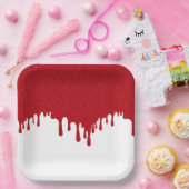 Custom Drip Effect Party Plate (Tomato Red/White) Papieren Bordje (Feest)