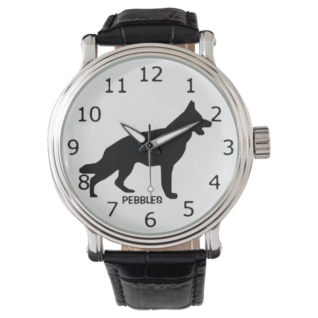 CUSTOM Duitse Herder Hond Silhouet Horloge (Voorkant)