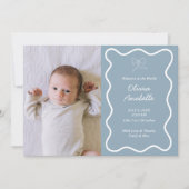 Custom Dusty Blue Bow Wavy Boho Collage Baby Geboo Aankondiging (Voorkant)