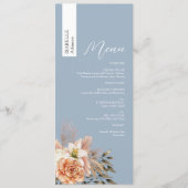 Custom Dusty Blue Wedding Menu met Naam (Voorkant)