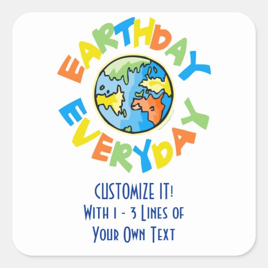 Custom Earth Day Vierkante Sticker (Voorkant)