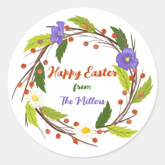 Custom Easter Wreath Sticker with Family Name (Voorkant)