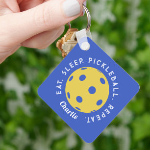 Custom Eat Sleep Herhaal Pickleball Sleutelhanger