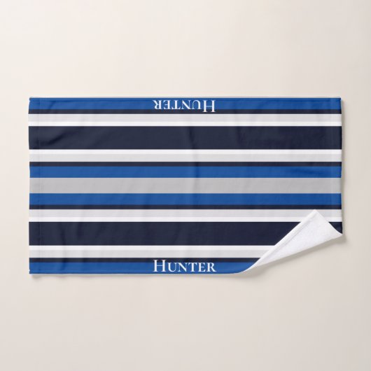 Custom Eenvoudig Marine Blauw Gestreept Nautisch Bad Handdoek (Handdoek)
